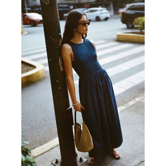 Madewell The Petite Melody Scoopback Smocked Midi Dress Blue Moon Small NWT - Picture 7 of 15